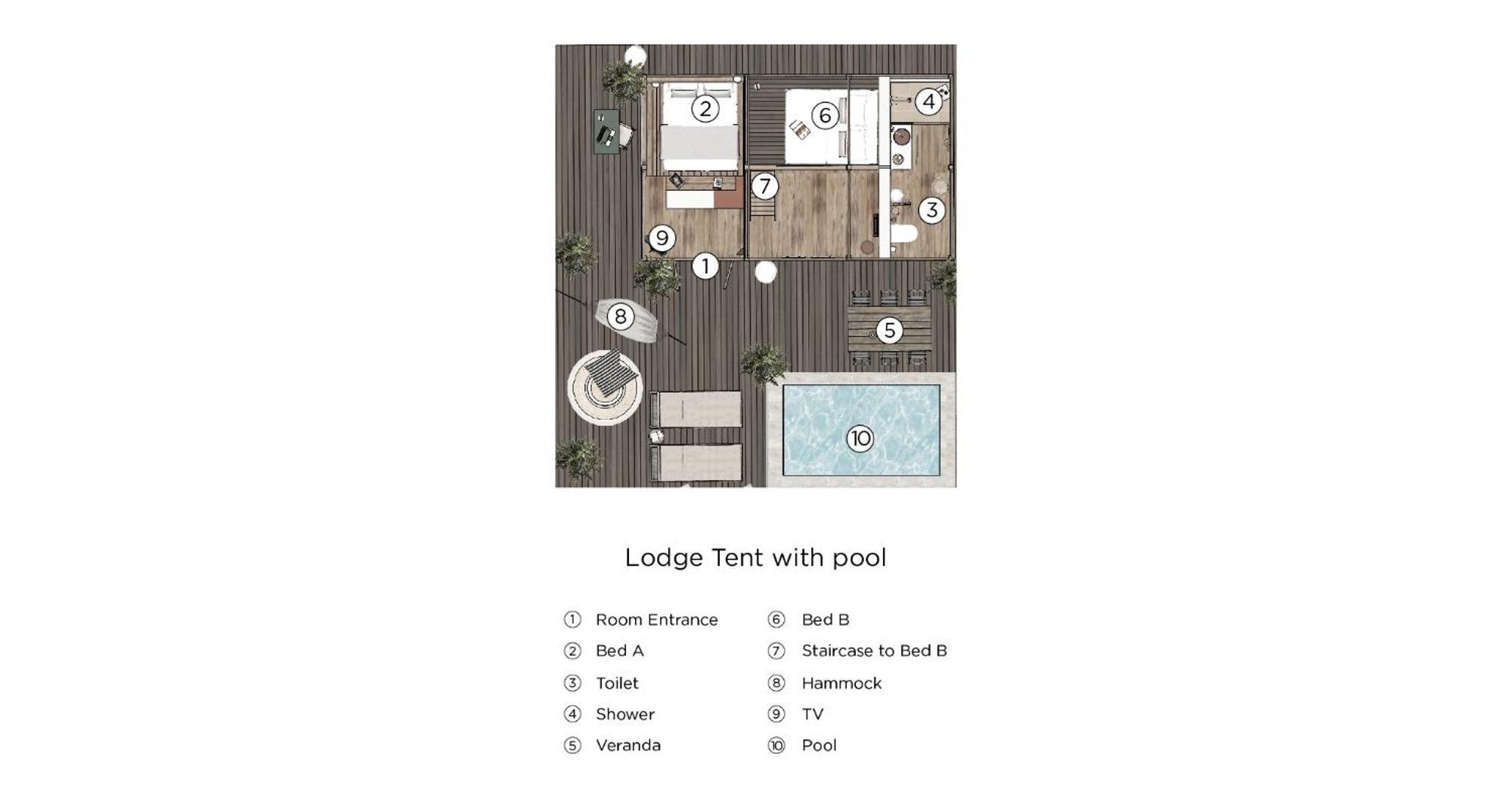 Lodge-Zelt mit Garten und eigenem Pool