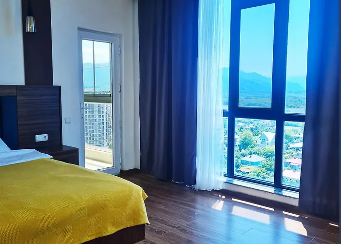 Panoramic #1 Sea Mountain View 1Br Apartment Living Room, Balcony, Kitchen Batumi