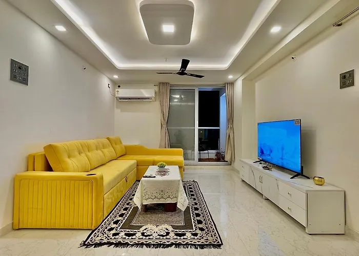 Chic 2 Bhk With Balcony & Bold Yellow Lounge Powai Mumbai